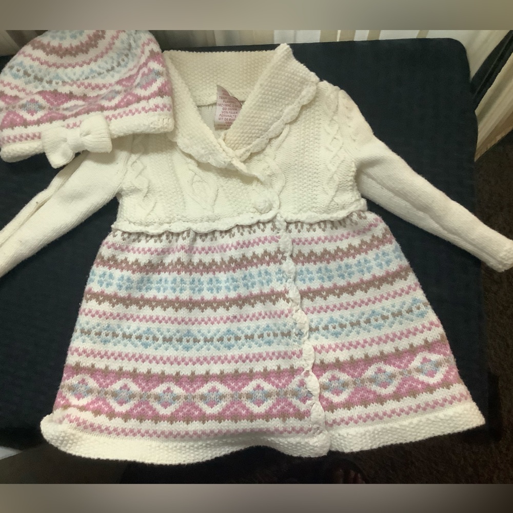 Baby girl sweater and hat set